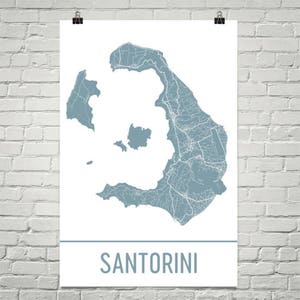 Santorini-Karte, Santorini Art, Santorini Druck, Santorini Griechenland Poster, griechischen Geschenke, Karte von Griechenland, Griechenland Poster, Santorini Flitterwochen