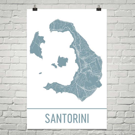 Santorini Map Santorini Art Santorini Print Santorini | Etsy