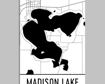 Madison Lake Minnesota Map Art: Minimalist Lake Decor