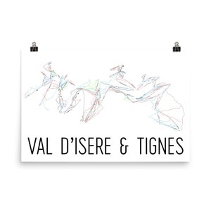 Val d'Isere and Tignes Ski Map Art, Val d'Isere France, Tignes Trail Map, Val d'Isere Resort Print, France, French Decor, Ski Map, Ski Art image 1