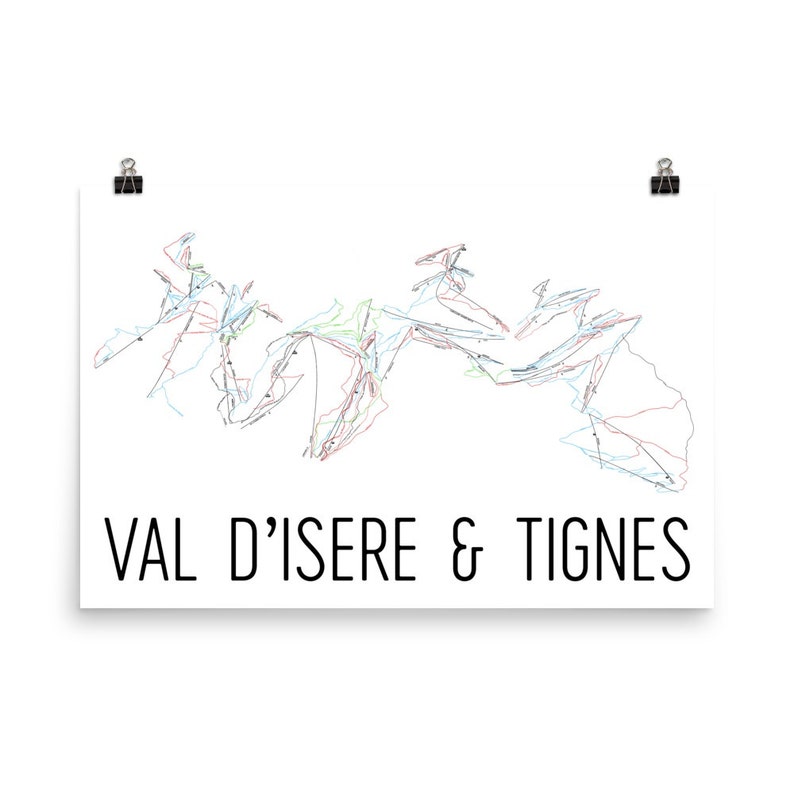 Val d'Isere and Tignes Ski Map Art, Val d'Isere France, Tignes Trail Map, Val d'Isere Resort Print, France, French Decor, Ski Map, Ski Art image 1