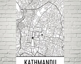 Kathmandu Nepal Street Map Kunstdruck, modernes Wanddekor
