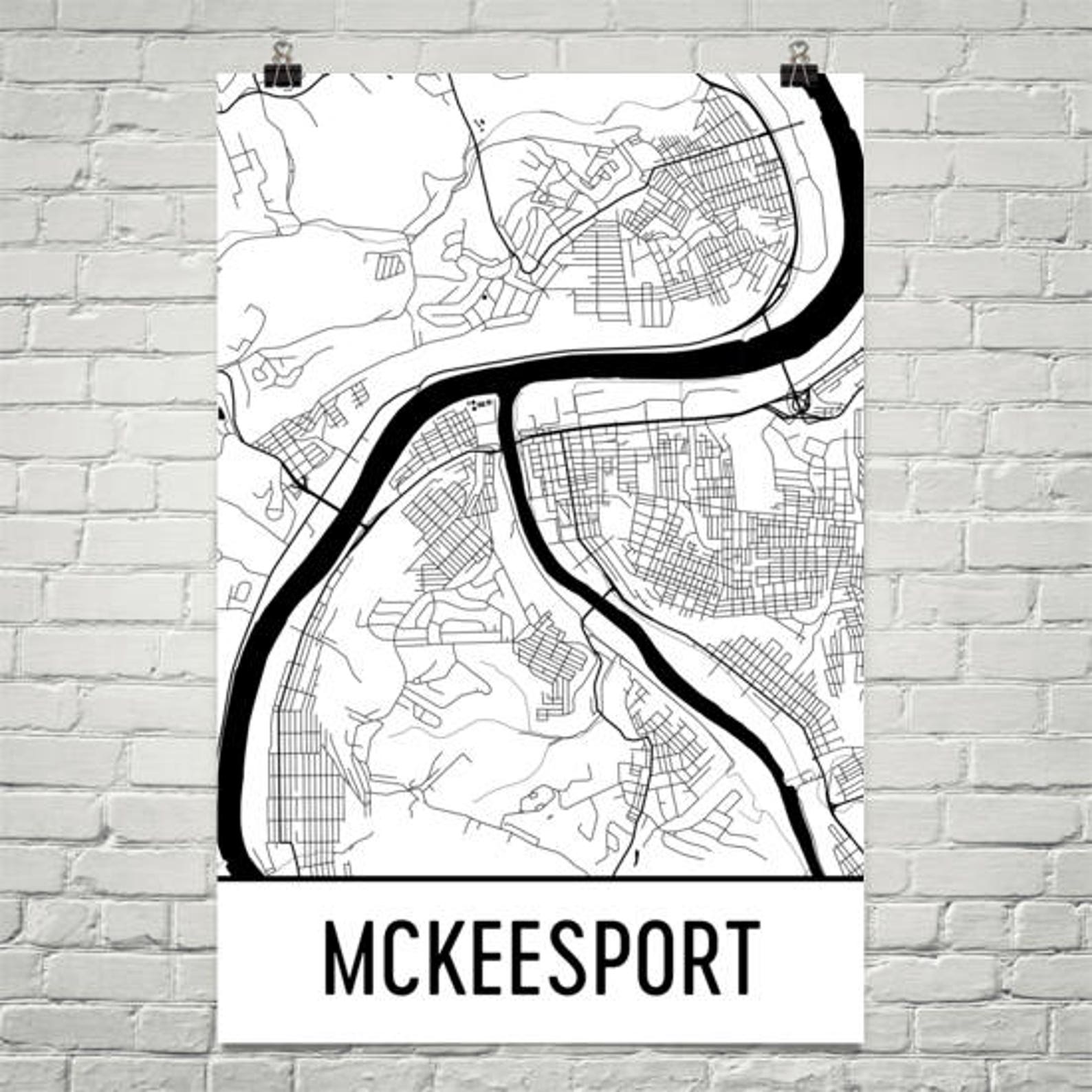 Mckeesport Map Mckeesport Art Mckeesport Print Mckeesport Etsy