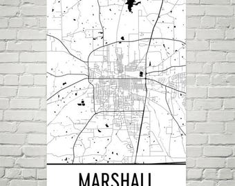 Marshall Texas Map Art Print: Modern City Street Poster