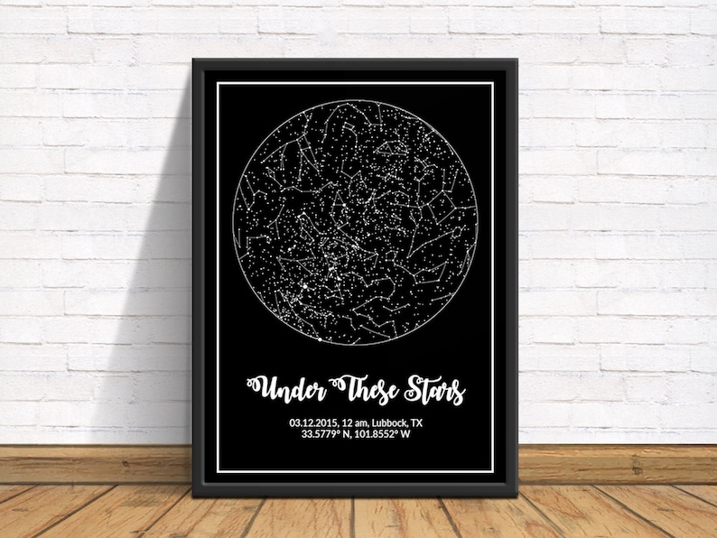 Under These Stars, Custom Star Map, The Night We Kissed, Gift For Her, For Women, Gifts For Girlfriend, For Boyfriend, Night Sky, Romantic image 1