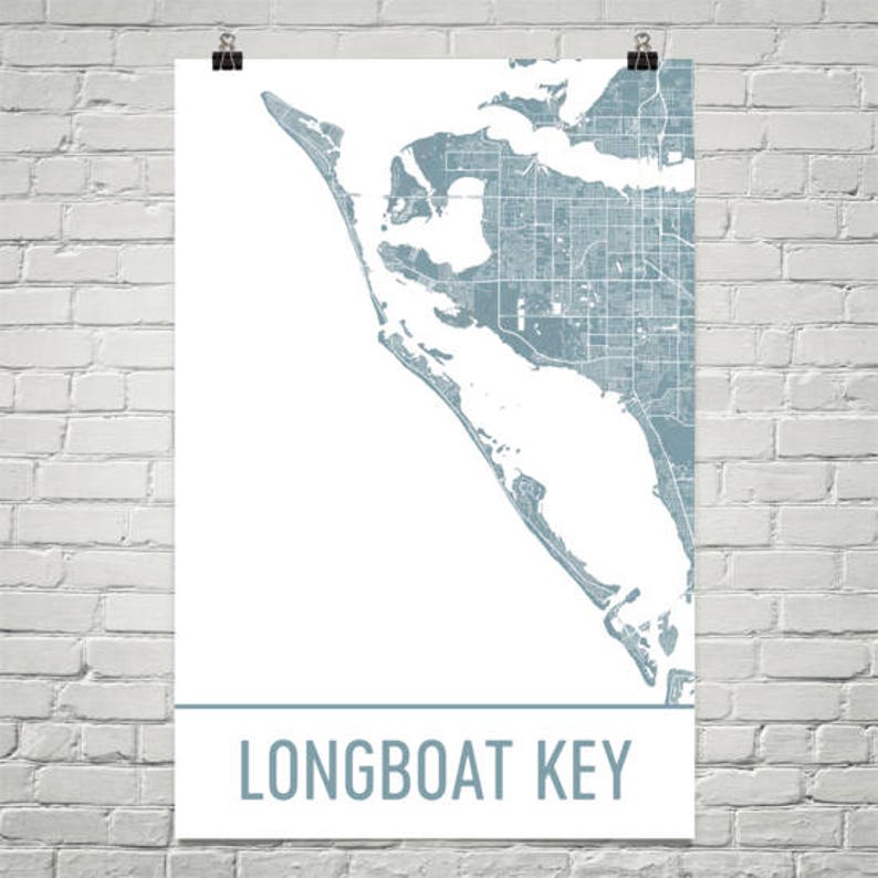 Longboat Key Map Longboat Key Art Sarasota Print Longboat Etsy
