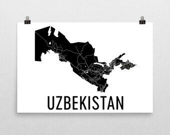 Impresión artística del mapa de calles de Uzbekistán, decoración moderna para el hogar