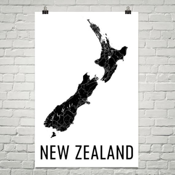 New Zealand Map Map of New Zealand New Zealand Art New Etsy