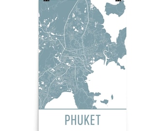 Phuket Thailand Map Art Print: Modern City Street Decor
