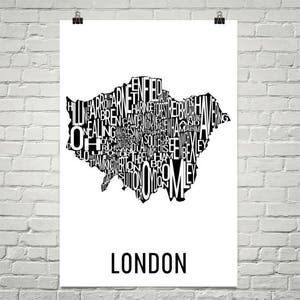 Impression London typographie quartier carte ville d’Art, Art mural Londres, Londres affiche d’Art, cadeau, carte de Londres, Londres, Londres en Angleterre