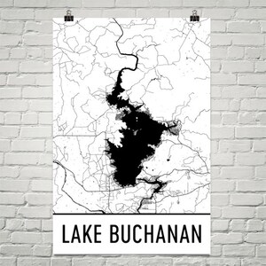 Le lac Buchanan au Texas, TX lac Buchanan, Highland lacs Decor de carte, au Texas, carte du lac, Buchanan lac Art, Art, décoration chalet, Buchanan pêche