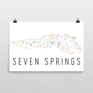 Seven Springs Resort Ski carte Art, cadeaux de sept sources PA, Seven Springs Trail carte, Pennsylvanie Art, Pennsylvanie carte, Art mural, cadeaux Ski