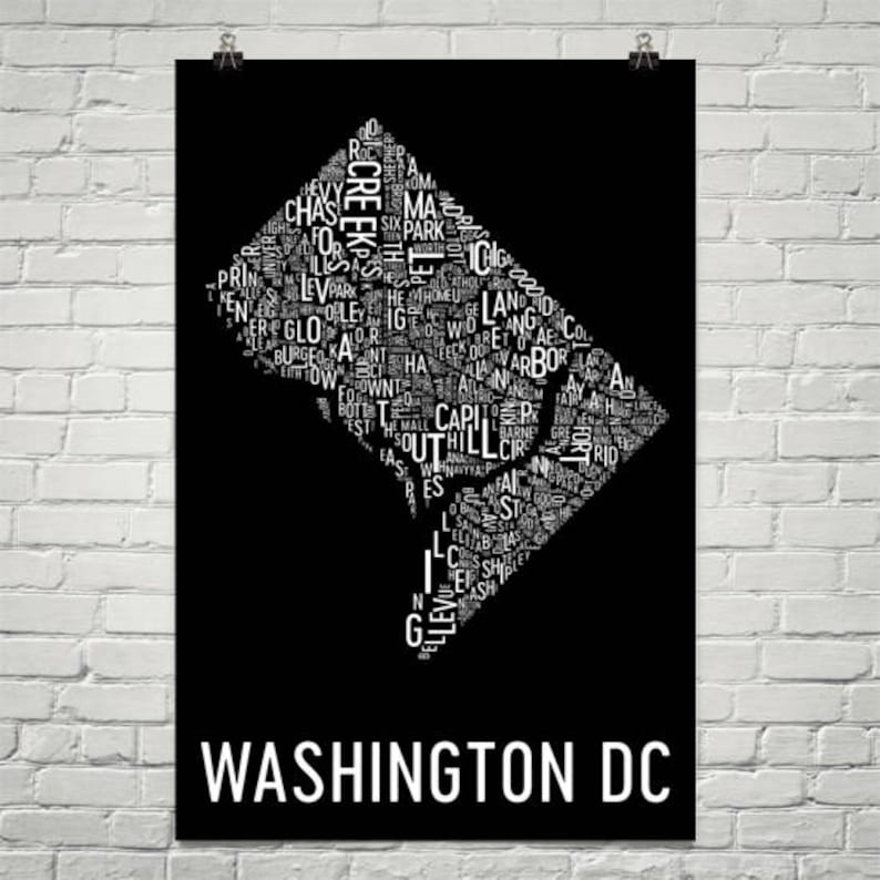 Washington DC Neighborhood Map Art Print: Typography City Poster - Etsy UK