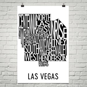 Las Vegas typographie quartier carte ville d’Art Print, Art mural de Las Vegas, Las Vegas affiche, cadeaux, carte de Las Vegas, NV de Las Vegas, Nevada
