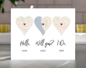 Hola, ¿Quieres?, ¿Acepto? - Mapa de corazón personalizado, regalo de algodón para el segundo aniversario