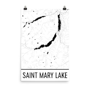 Saint Mary Lake Montana, Saint Mary Lake MT, Saint Mary Lake kaart, Montana, Lake kaart, Saint Mary Lake illustratie toewijzen, Montana kunst, Montana Print