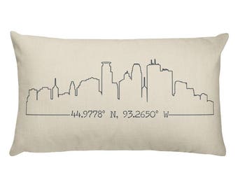 Custom GPS Coordinates Pillow: City Skyline Accent Pillow Cover