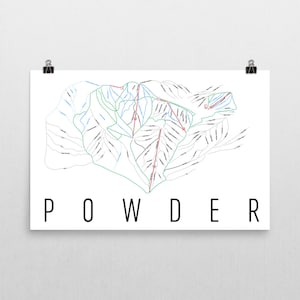 Poeder Mountain Ski kaart kunst poeder berg Utah, poeder hoogteweg kaart, Utah kunst, Utah Print, Ski Decor, Ski kunst, Ski teken, Ski Poster