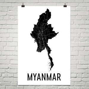 Myanmar Map, Map of Myanmar, Burmese Art, Burmese Decor, Myanmar Gift, Myanmar Print, Myanmar Poster, Myanmar Wall Art, Myanmar Art, Gifts