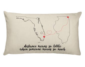 Personalized State Map Pillow: Long Distance Relationship Gift