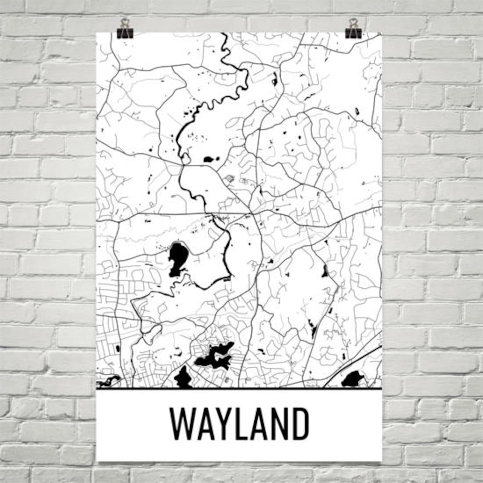 Wayland Map Wayland Art Wayland Print Wayland MA Poster Etsy