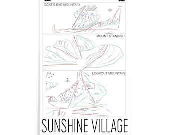 Sunshine Village Ski Map Art: Alberta, Canada Trail Map