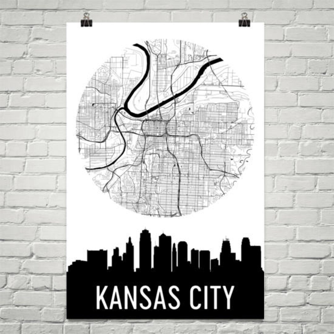 Kansas City Skyline Kansas City Map Kansas City Skyline Art Etsy