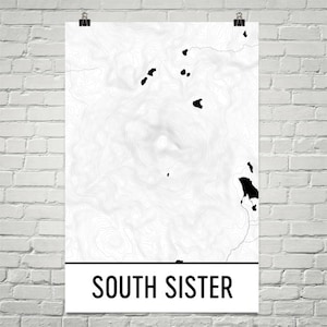 South Sister Print, Three Sisters Oregon Poster, South Sister Topographic Map, Contour Lines, Hiking Gift, Oregon State, Mountain Art Print
