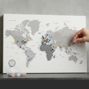 Mapa del mundo personalizado con chinchetas, mapa de viaje con chinchetas, mapa del mundo a medida, lienzo para seguimiento de viajes, regalo de aniversario para hombres, regalo de boda