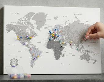 Push Pin World Map Personalized, Travel Map with Pins, Custom World Map, Travel Tracker Canvas, Anniversary Gift for Men, Wedding Gift