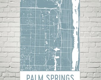 Stampa artistica della mappa di Palm Springs: design moderno delle strade cittadine