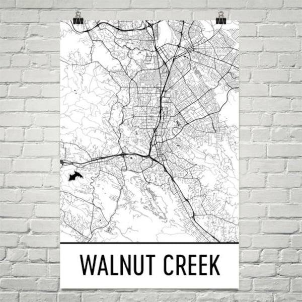 Walnut Creek CA carte, Walnut Creek Art, impression de Walnut Creek, Walnut Creek en Californie affiche, Wall Art, cadeau, carte d’Art de Californie, Californie