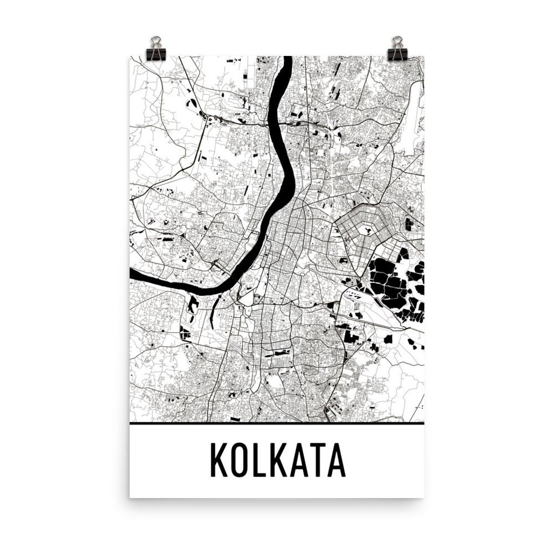 Kolkata Map, Kolkata Art, Kolkata Print, Kolkata India Poster, Kolkata