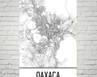 Oaxaca Mexico Map Art Print, City Street Map Poster