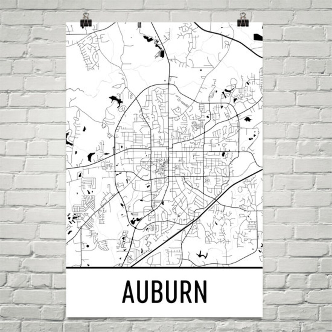 Auburn Map, Auburn Art, Auburn Print, Auburn AL Art Poster, Auburn Wall