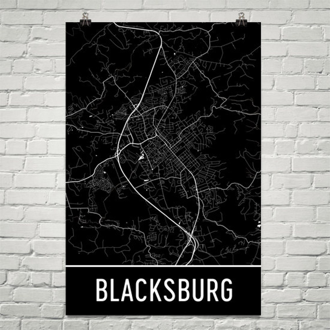 Blacksburg Map Blacksburg VA Art Blacksburg Print Etsy