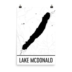 Lake McDonald Montana, Lake McDonald MT, Lake McDonald Map, Montana Map, Lake Map, Lake McDonald Art, Montana Art, Montana Lakes, McDonald