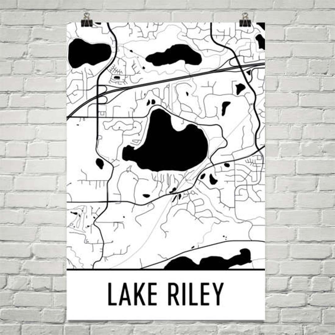 Lake Riley Minnesota Map Art, Modern Cottage Decor - Etsy