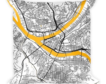 Pittsburgh City Map Throw Pillow, Pittsburgh Home Decor