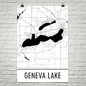 Geneva lago Wisconsin, WI de lago Ginebra, Geneva mapa de Lake, Wisconsin, mapa de lago, arte de lago Ginebra, Wisconsin lagos arte, Wisconsin