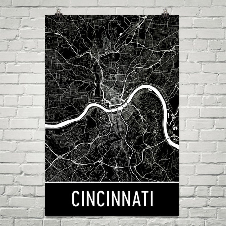 Cincinnati Map Cincinnati Art Cincinnati Wall Art Etsy