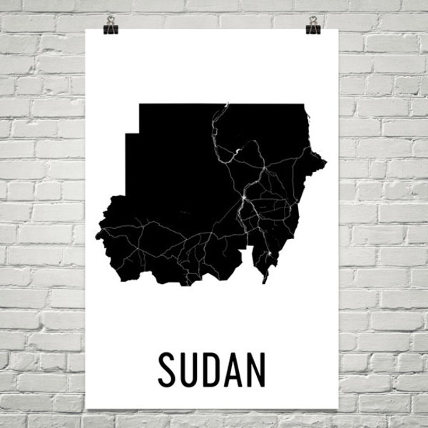 Soedan kaart, Soedan kunst, kaart van Soedan Soedanese Decor, Soedan Gift, Soedan Print, Soedan Poster, Soedan Wall Art, Soedan kaart afdrukken, Soedanese