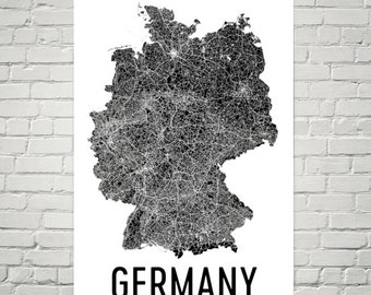 Deutschland Map Kunstdruck: Moderne Straßenkarte