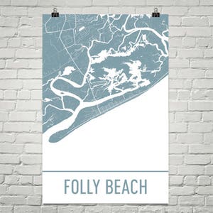 Folly Beach Map, Folly Beach Art, Charleston Print, Folly Beach SC Poster, Charleston Wall Art, South Carolina Gifts, Map of Charleston