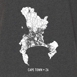May include: A black and white map of Cape Town, South Africa, with the text "CAPE TOWN * ZA" below the map.
