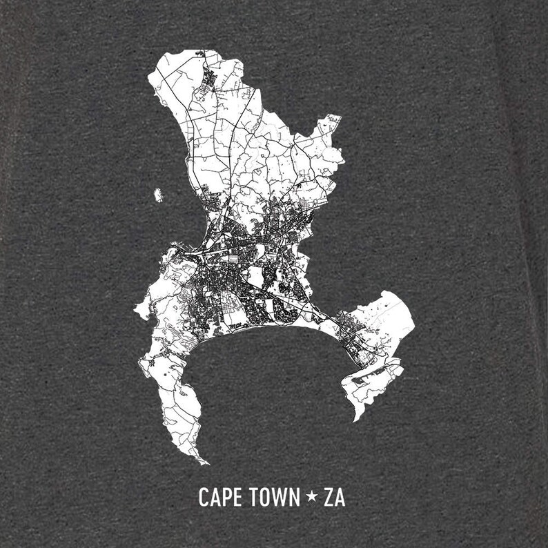 May include: A black and white map of Cape Town, South Africa, with the text "CAPE TOWN * ZA" below the map.