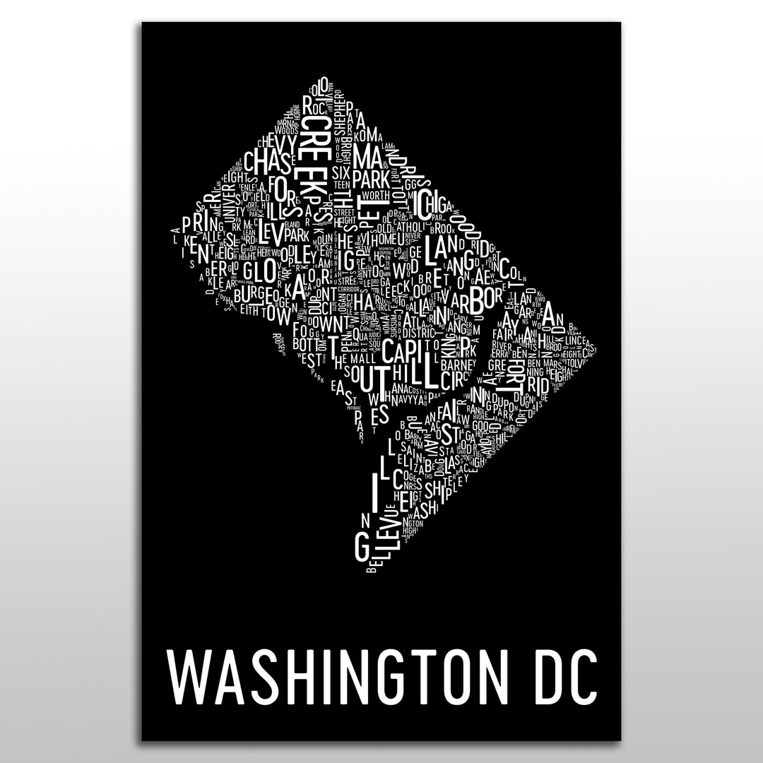 Washington DC Neighborhood Map Art Print: Typography City Poster - Etsy