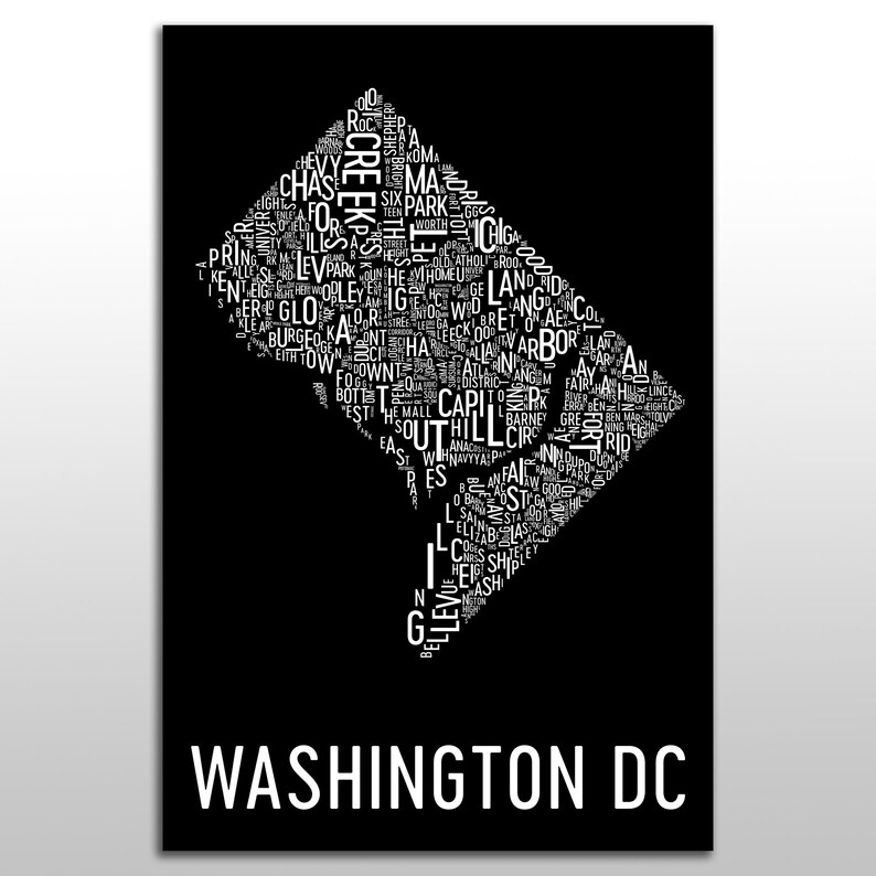 Washington DC Neighborhood Map Art Print: Typography City Poster - Etsy ...