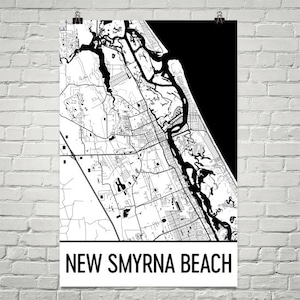 New Smyrna Beach Florida kaart, New Smyrna Beach kunst, nieuwe Smyrna Print, nieuwe Smyrna Beach FL Poster, Wall Art, Florida geschenken, kaart van Florida