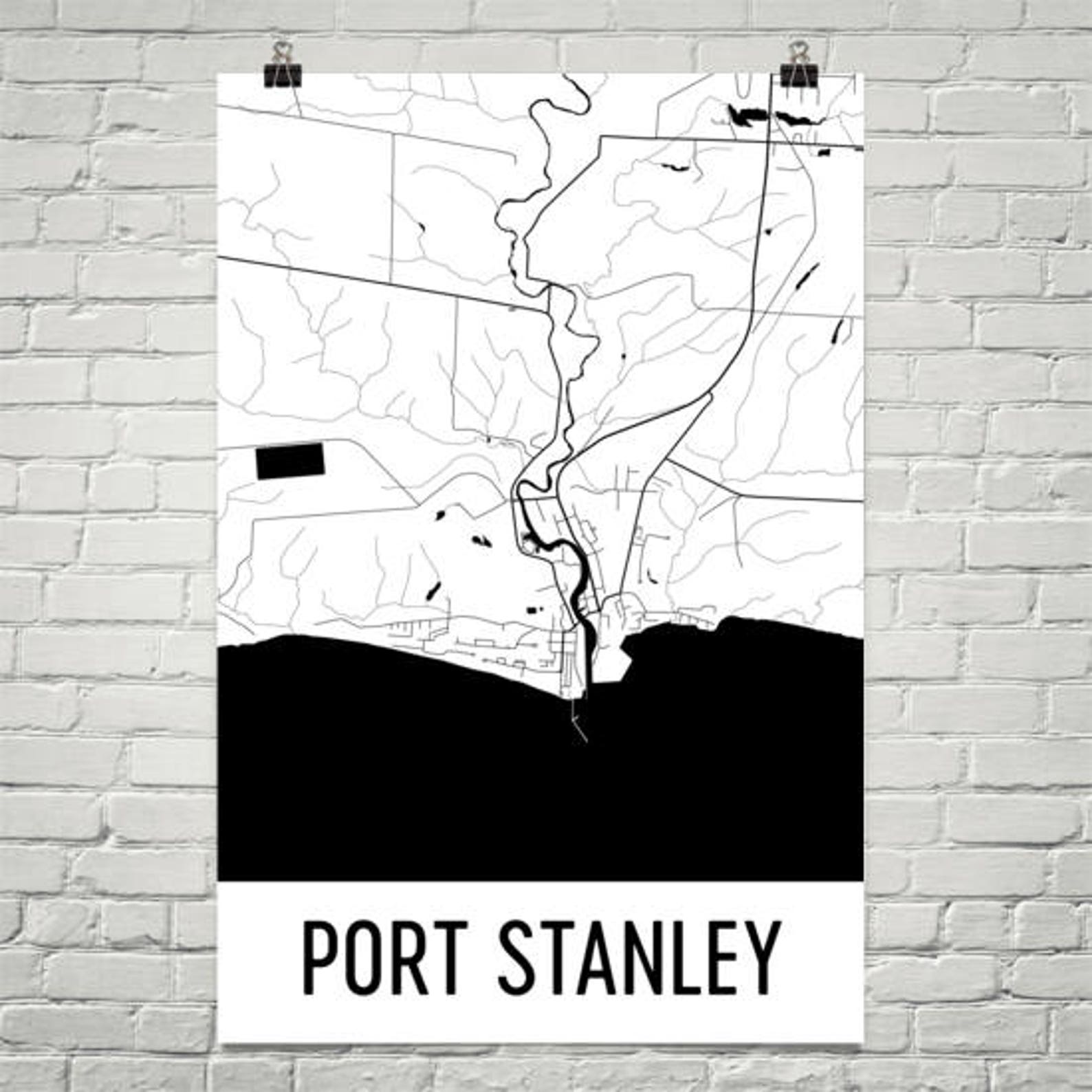 Port Stanley Map Port Stanley Art Port Stanley Print Port Etsy